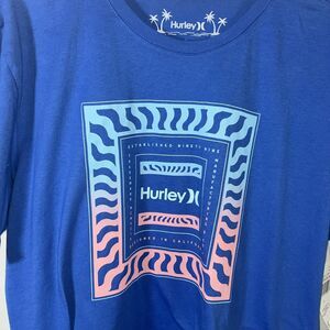 Hurley Everyday Men’s Blue/Pink Graphic T-shirt Size L Summer Beach Coastal